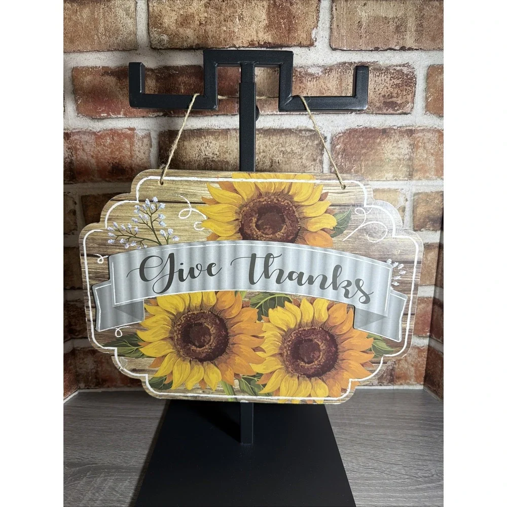 Give Thanks Sunflowers Fall & Thanksgiving Rustic Door Wall Hanging Decor